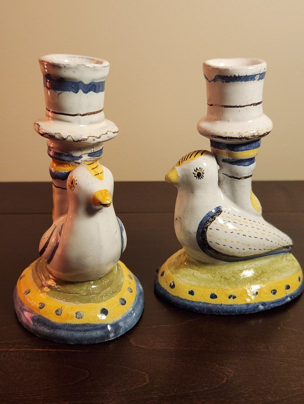 Vintage Portuguese Majolica Bird Candleholders
